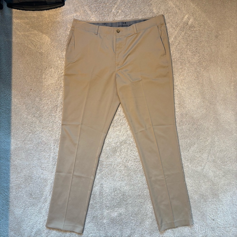 Grand Slam Men’s Performance Khaki Chino Pants Tan 38x34